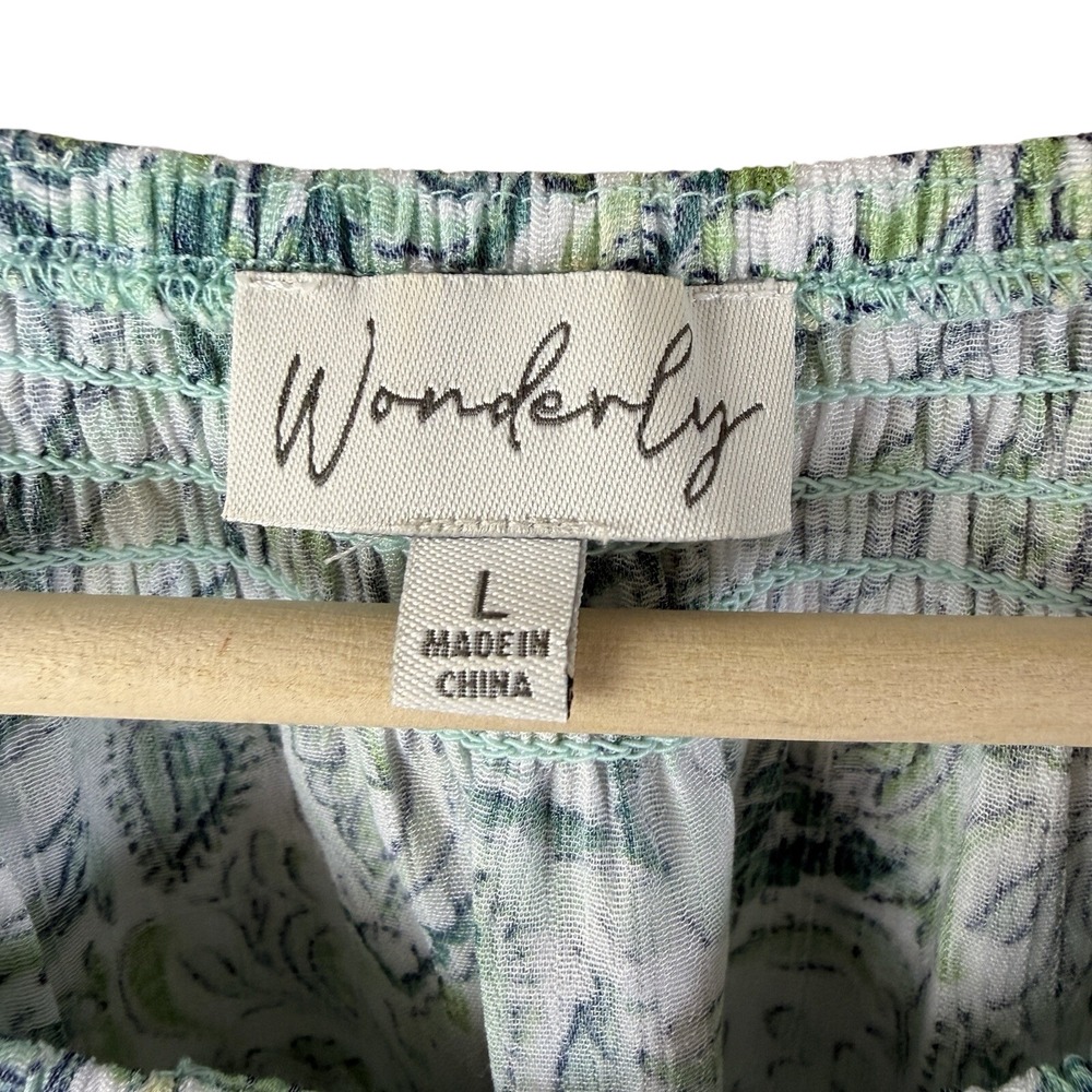 Wonderly Peasant Top Womens Large Green Blue Paisley Boho Cottagecore - Picture 2 of 7